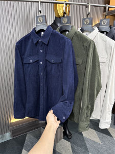 Mens Pure Color Long Sleeve Loose Fit Shirt Autumn Winter Polo Collar Casual Wear Comfortable Breathable Regular Thickness