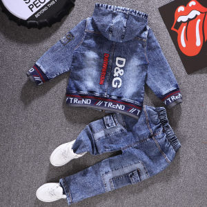 Boys Spring Autumn Denim Two-Piece Set Baby Clothes 1-8 Years Old Kids Clothing Set Korean Style Cotton Polyester Blend