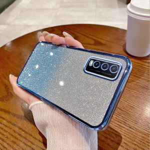 Ultra-Thin Magnetic Suction Full-Coverage Transparent Rotating Gyro Stand Vivo Y30 Mobile Phone Case Creative Gradient Sparkling Powder