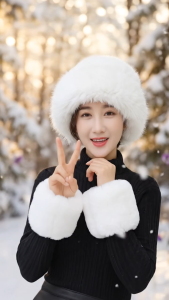 Bộ Đôi Phụ Kiện Mùa Đông 2 Món - Nón lông vành tròn kèm đôi cổ tay áo lông xù chụp ảnh Noel Sapa Đà Lạt