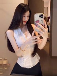 CHANGTONG | Elegant White Shirt Half Skirt Two-Piece Set Unique Age-Defying Fashionable Summer Outfit Cotton V-Neck Button-Up Ensemble