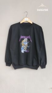 KAMPUNG SWEATER Sweater Oblong Crewneck METALLICA TENGKORAK (Sablon) All Fit L (Pria & Wanita)