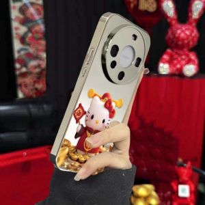 New Years Edition Huawei Mate 70 Phone Case Hard Shell Full Protection Kitty Cat Design Mirror Surface Anti-Fall Durable Cover