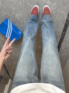 Lightning Bamboo Node Pattern Mens Jeans Spring Autumn Loose Straight Leg Pants High Street American Style Casual Long Trousers