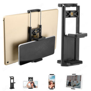 2 In 1 Universal Tablet Phone 1/4" Tripod Mount Clamp Holder Bracket Selfie Clip Stand