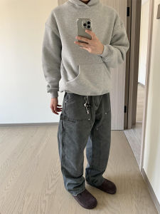 Cleanfit เสื้อฮู้ดคอตตอนน้ำหนักเบาสำหรับผู้ชาย สีเทาอ่อน ทรงสั้น ทรงบ็อกซี่ แจ็คเก็ตลำลองฤดูใบไม้ร่วง/ฤดูหนาว