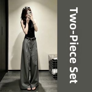 Ge·an·fei | New Fashionable OOTD Full Outfit Set Sleeveless Blouse and Wide Leg Pants Women Summer