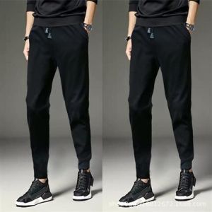Mens Casual Camouflage Sports Pants High Waist Straight Leg Nine Points Youth Fashion Small Footwear Elastic Pure Color