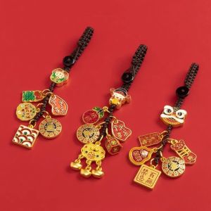 BRMU4 3D Fortune God Keychain Metal The God of Wealth Spring Festival Pendant Creative Year Decorations Lucky Keychain
