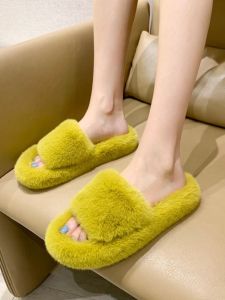 Comfortable Womens Plush Slippers Indoor Outdoor Wear Autumn Winter New Style Flat Cotton Slippers Home Use Korean Version