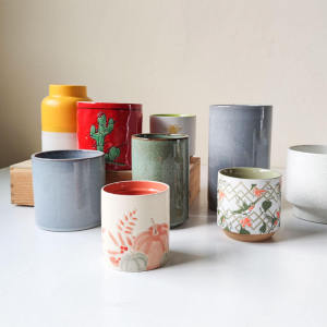กระบอกเก็บของเซรามิกความจุขนาดใหญ่สำหรับใส่เครื่องมือ ช้อน ปากกา ถ้วยปลูกพืชในน้ำ แก้วดอกไม้ ช่องทางเล็ก ของขวัญ