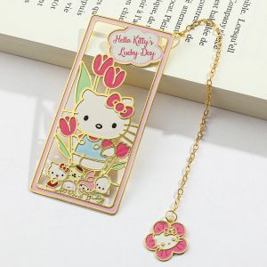 Kawaii Hello Kitty Bookmark Hollow Cartoon Metal Kawaii Page Marker Cute Flower Pendant Bookmark for Girls Women Stationery