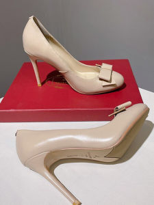 สีนู้ด รองเท้าส้นสูงส้นบางหัวกลมปมผีเสื้อแฟชั่นของแท้ หนัง ผู้หญิง รองเท้า นุ่ม หนัง รองเท้าเดี่ยวรองเท้าทํางาน ชุดกี่เพ้า รองเท้าโชว์