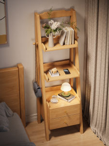 Solid Wood Bedside Table Multi-Layer Floor Rack Simple Modern Bedroom Bookcase Wooden Furniture Nightstand with Drawer