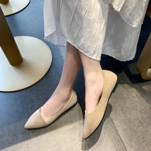 Women Elegant Pointed Toe Suede Patchwork Slip On Flats Soft Comfortable Sole Versatile Casual Office Daily Wear Shoes