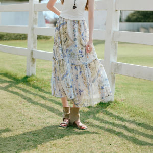 XIANGYING | Chân Váy Dài In Họa Tiết Bohemian