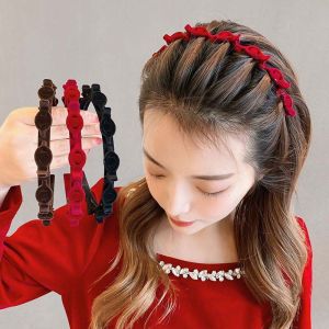 C.three Vintage Velvet Forehead Braided Hair Hoop Headband Headwear Sweet Headdress Versatile Simple Women Anti Slip