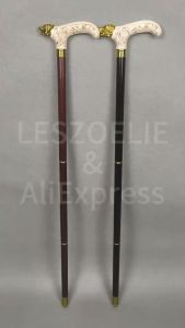 92cm Gold Wolf Head Walking Stick Metal with Resin Handle Red German Beech Wood Canes for Men And Women