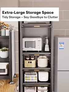 BMZAR Narrow Metal Storage Cabinet with Wheels Fliptop Storage Cabinet Space Saving Rust Proof Organizer For Kitchen Storage
