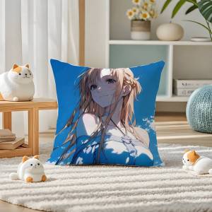 Bandai | Sword Art Online War Of Underworld Anime Plush Pillow Cover Soft Short Plush Cushion Cover For Sofa Bedroom Home Decor Gift