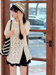 BINKAFENNY | เสื้อเชิ้ตลูกไม้โปร่งลายดอกไม้สีขาวสำหรับผู้หญิงในช่วงฤดูร้อนที่สวยงามและหรูหรา เสื้อเชิ้ตแขนสั้นคอตั้งสไตล์เกาหลี