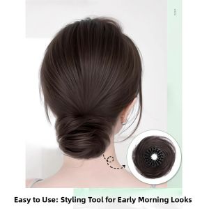 MONLEYTA | Natural Hair Bun Wig For Women Full Real Hair Fake Hair Circle Flower Bud Updo Fake Ball Head Natural Hair Style Wig