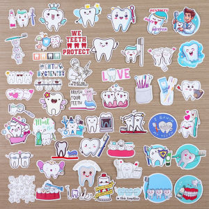 50pcs/bag Dental Tooth Shaped Stickers Cute Cartoon Tooth Shape Stickers Label for Phone Case Decor Dentist Gifts