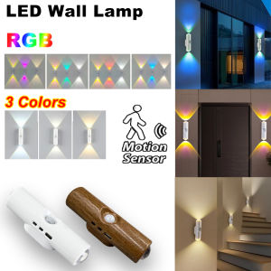Motion Sensor LED Night Lamp RGB Warmlight Wall Lights Up and Down Lights Tpye-C Rechargeable for Stair Corridor Room Decoration