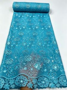 SKIG New African Lace Fabric Nigerian Tulle Embroidered Bridal Gown Material Soft Cotton Damask for Wedding Party Dresses 5Yards