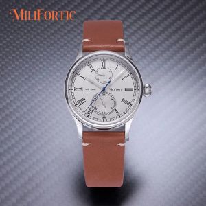 Milifortic R053 Quartz Dress Watches 38mm Sub-dial VH61 Sweep Second Date Day 24 Hour Hand Retro Wristwatches for Men