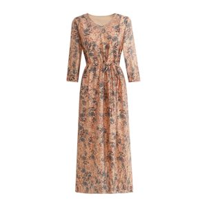 MY TENO | Yellow Floral Print V-Neck Midi Dress With Lace Trim A-Line Skirt Elegant Summer New Arrival Womens Dress By My Teno