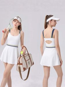 Backless Summer Color Block Sport Dress with Bra Padding and Wide Shoulder Straps