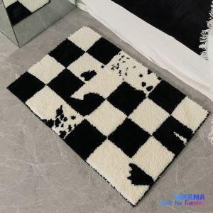 VIKAMA Modern Simple Flower Lattice Faux Cashmere Carpet Non-slip Bedside Bedroom Wearable Carpet Home Decoration