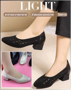 รองเท้าแตะ รองเท้าส้นแบนตาข่ายชี้นิ้วเท้ารองเท้าผู้หญิงรองเท้าผ้าใบแบนกลางส้นลื่นแบนรองเท้าเดียวแม่