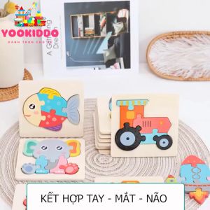 Tranh ghép hình 3D bằng gỗ nổi YOOKIDDO - Đồ chơi gỗ thông minh cho bé 1-3 tuổi giáo cụ Montessori kích thước 11x11cm