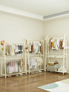Double Layer Floor Standing Clothes Rack Bedroom Home Use Iron Material Simple Assembly Required for Hanging Clothes