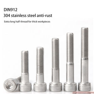 DIN912 304 Stainless Steel Extra Long Half Thread Hex Socket Cap Head Screws M4 M5 Hex Socket Cylinder Bolts 20-25pcs per Set