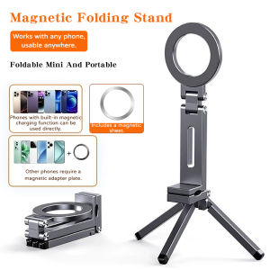 Magnetic Foldable Phone Tripod Stand Plastic Handheld Phone Holder 360Rotatable Adjustable Travel Magnetism Stand Clamp On Mount
