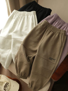 Childrens Casual Cotton Fleece Jogging Pants School Campus Style Elastic Waist Long Trousers Boys Girls Spring Autumn