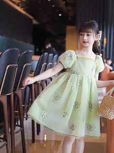Dress Anak Perempuan Korean Embroidery Hijau Motif Bunga