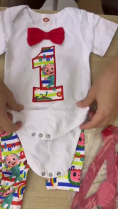 Watermelon Jj Costume Terno for Kids Boy Bodysuit Shorts Suit Coco melon Theme Birthday Outfit 0-18 Months Baby Clothes