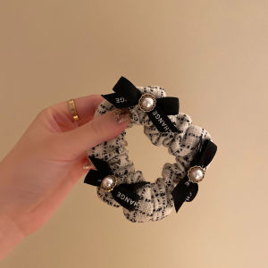 Đen trắng dây buộc tóc ngọc trai nơ cài tóc quan hệ cho cô gái đuôi ngựa đàn hồi cao su scrunchies thời trang tóc phụ kiện