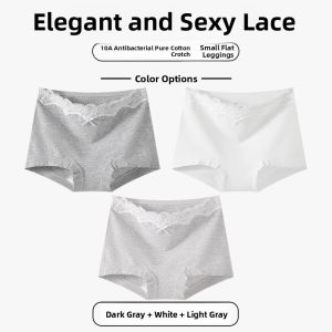 Miiow | Antibacterial Pure Cotton Lace Underwear Womens Mid-Waist Briefs Triangle Shorts Youth Style Simple Design MiiOW Cat Person