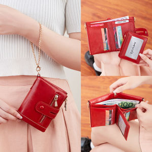 BANYANU ขนาดเล็กของผู้หญิงสองซิปกระเป๋าสตางค์กันขโมยเดินทางหนังสีแดงสีเขียวกระเป๋าเงินสำหรับผู้หญิง2025ของขวัญสำหรับแม่