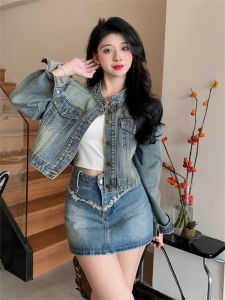 Áo Khoác Denim Ngắn Cổ Đứng Phong Cách Retro Cho Nữ Xuân Thu Mới Rộng Rãi Thường Ngày Đa Năng Áo Khoác Thời Trang HongKong Dài Tay