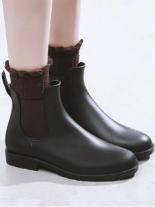 British Chelsea Boots Womens Soft-Soled Rain Boots Fleece-Lined Non-Slip Waterproof Breathable Rain Boots Fashion Short Lightweight Rubber Shoes