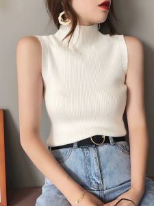 Big Sale Leak-Picking Export Discount Womens Clothing Cut Label Half Turtleneck Vest Outer Wear Knitting Sling Base Ride Tops Tide