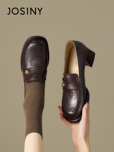 Josiny | Vintage Thick Heel Loafer Shoes
