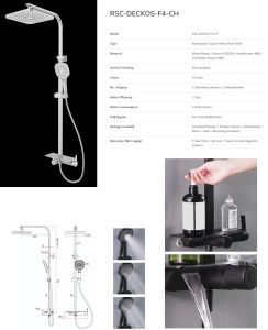 Rubine Square Rainshower Column With Mixer Shelf Chrome RSC-DECKOS-F4-CH (1yr warranty)