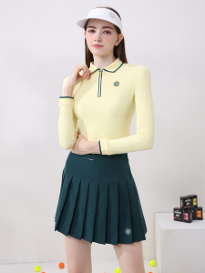 ชุดกอล์ฟแขนยาวผู้หญิง ชุดกีฬาฤดูใบไม้ผลิและฤดูใบไม้ร่วง ชุดกีฬาเทนนิส เสื้อตัวบนเข้ารูป เสื้อยืด เสื้อผ้าสำหรับผู้หญิง